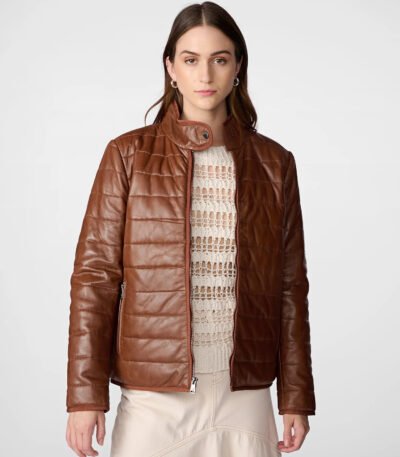 Katrina Leather Packable Puffer Jacket Brown