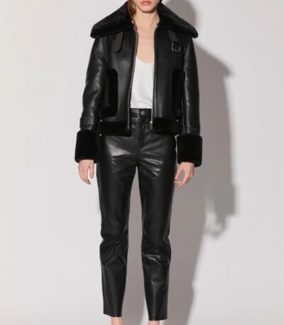 Lianna Black Leather Jacket with Black Fur