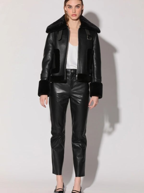 Lianna Black Leather Jacket with Black Fur