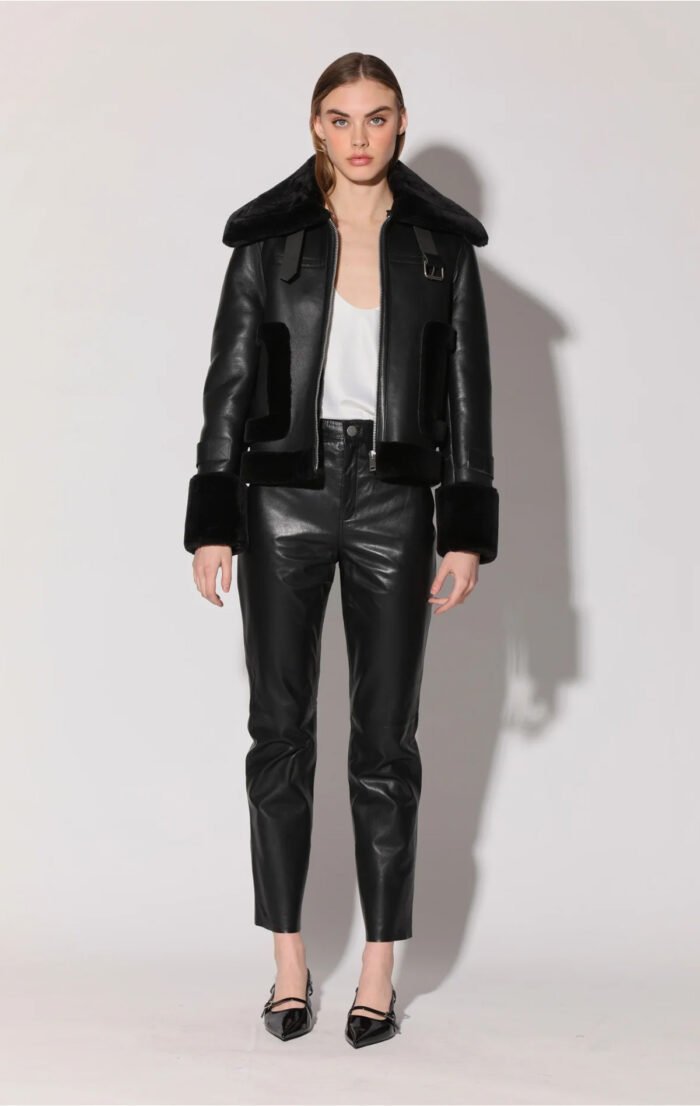 Lianna Black Leather Jacket with Black Fur