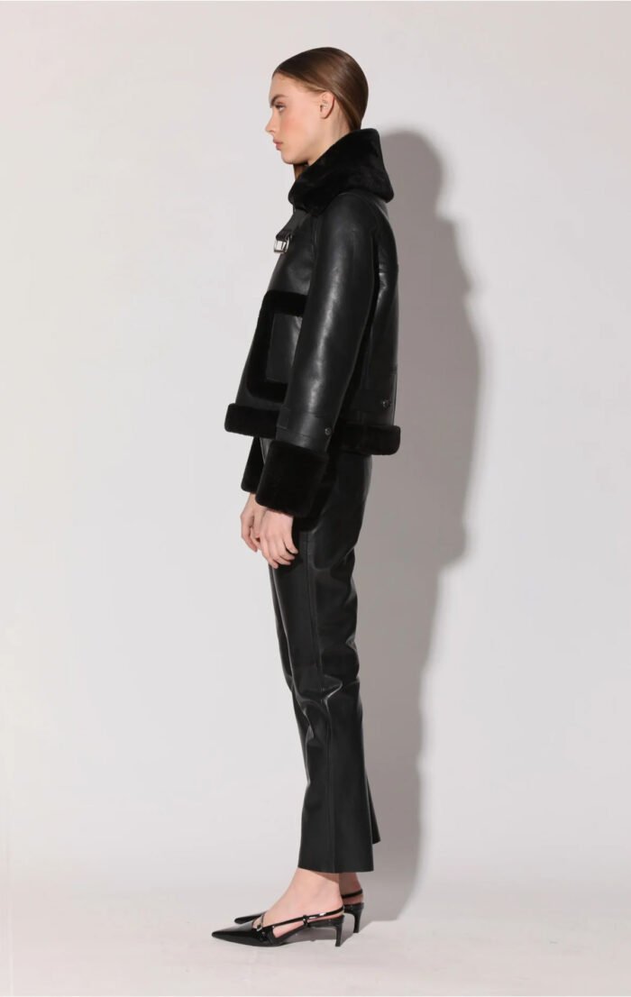 Lianna Black Leather Jacket with Black Fur