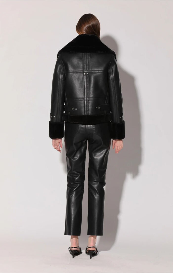 Lianna Black Leather Jacket with Black Fur