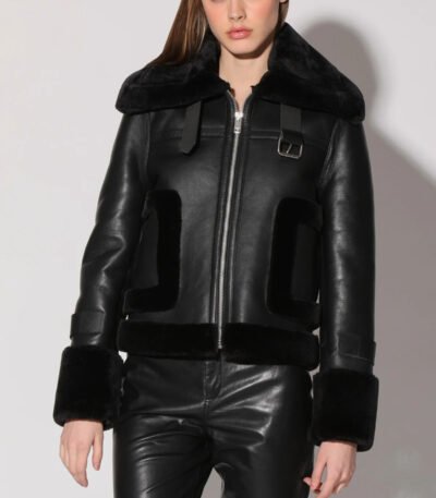 Lianna Black Leather Jacket with Black Fur