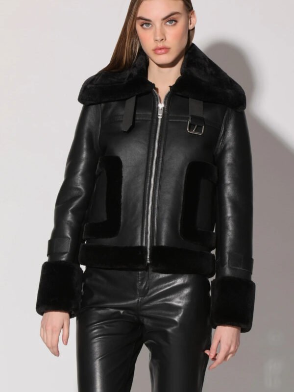 Lianna Black Leather Jacket with Black Fur