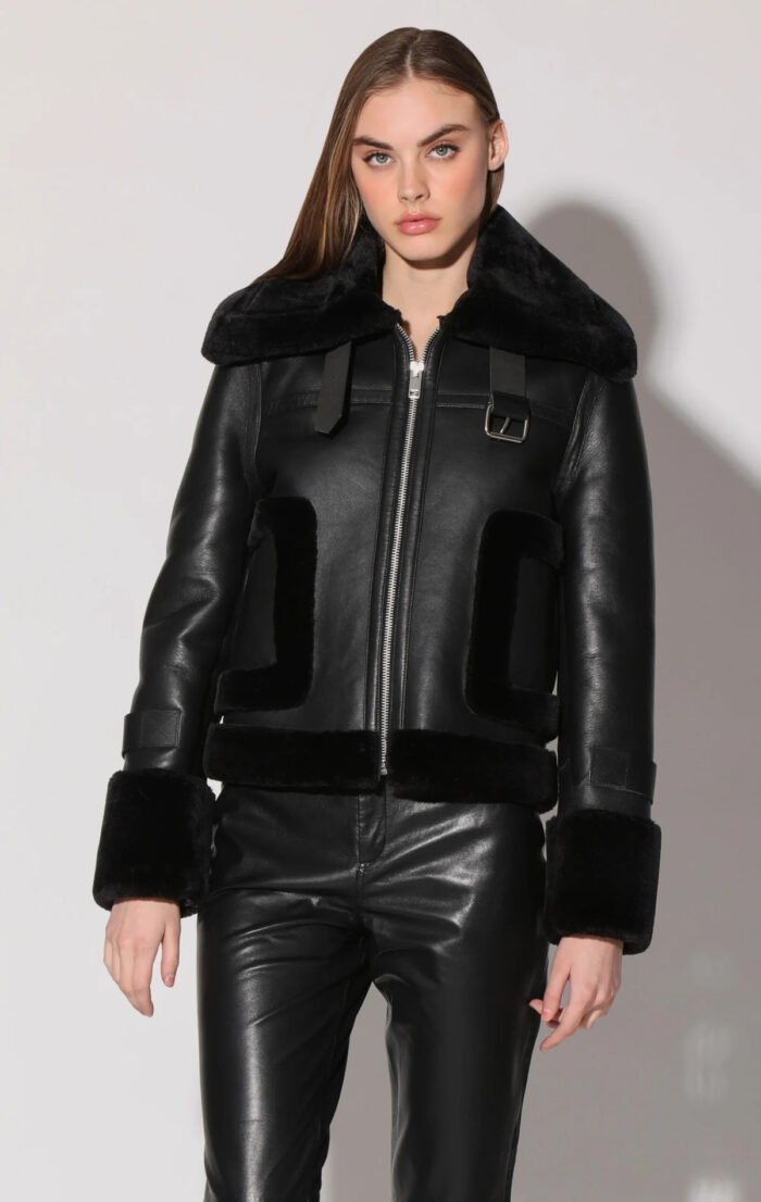 Lianna Black Leather Jacket with Black Fur