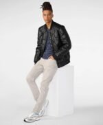 Mens Black Quilted Faux Leather Bomber Jacket