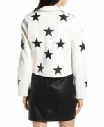 White Lambskin Leather Jacket with Black Stars 2