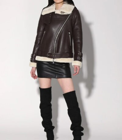 Whitney Brown Leather Jacket Mocha / Off White