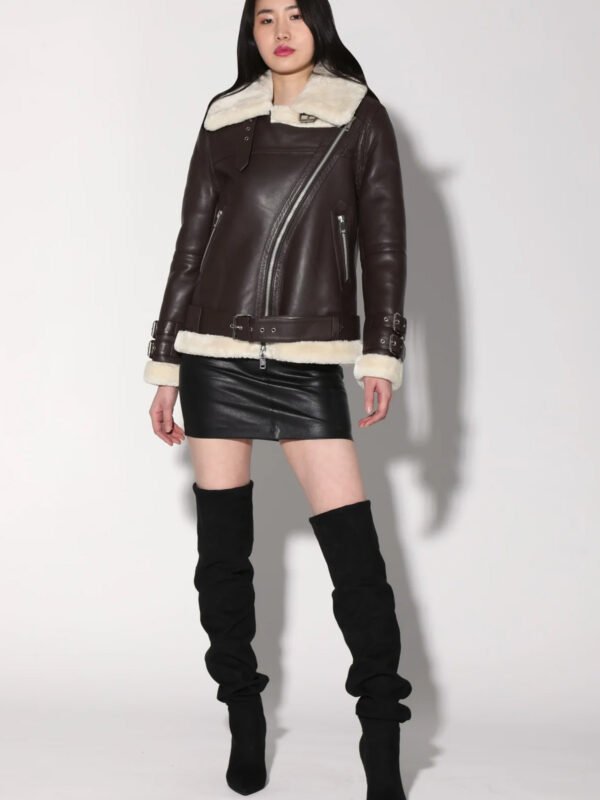 Whitney Brown Leather Jacket Mocha / Off White