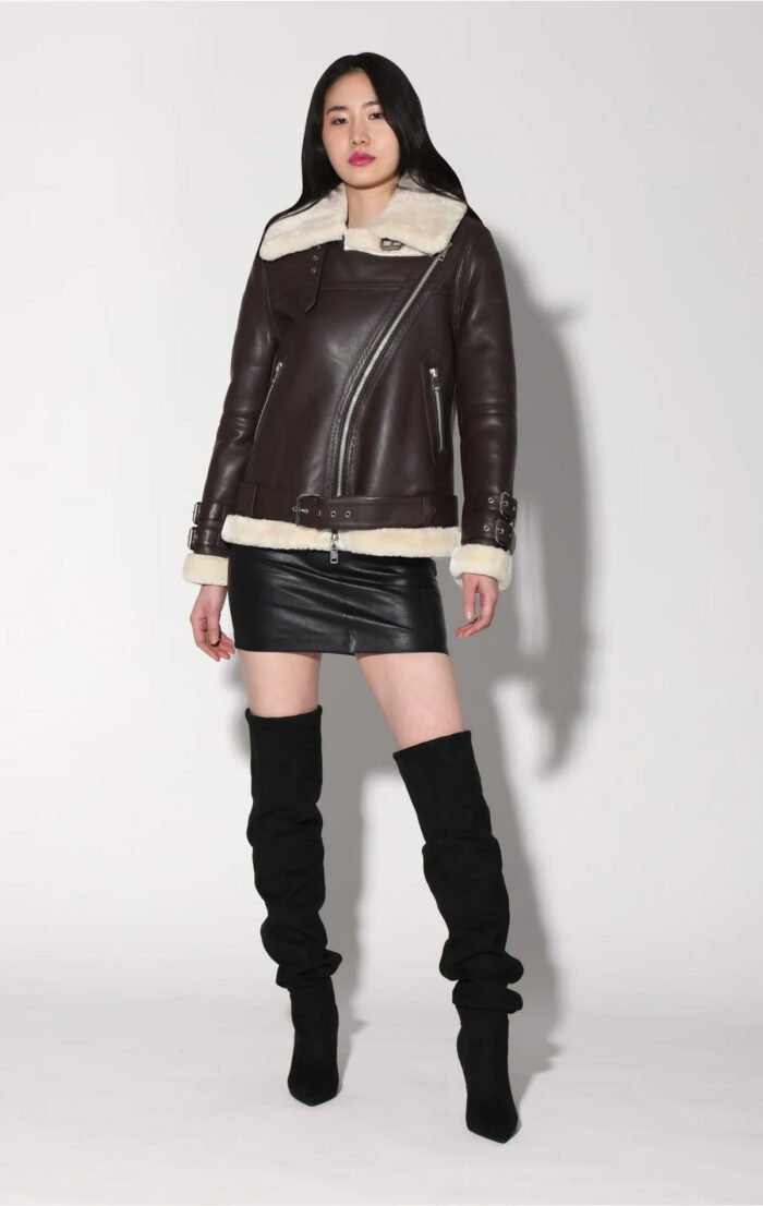 Whitney Brown Leather Jacket Mocha / Off White