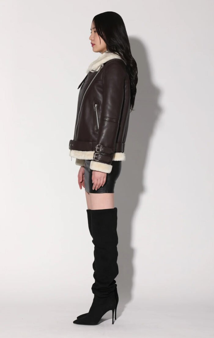 Whitney Brown Leather Jacket Mocha / Off White