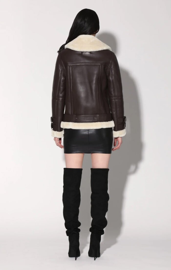 Whitney Brown Leather Jacket Mocha / Off White