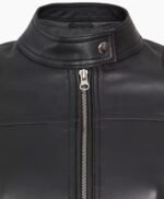 Women Cropped Black Leather Cafe Racer Jacket