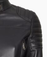 Women Cropped Black Leather Cafe Racer Jacket