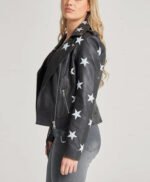 Women Stars Style Leather Biker Jacket Black