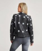 Women Stars Style Leather Biker Jacket Black