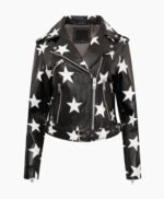 Women Stars Style Leather Biker Jacket Black