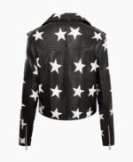 Women Stars Style Leather Biker Jacket Black