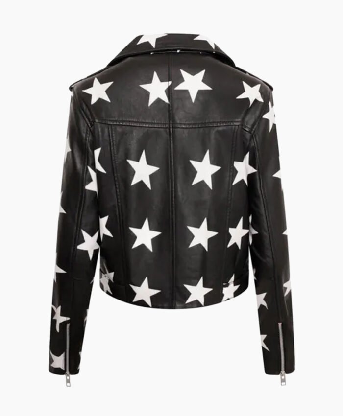 Women Stars Style Leather Biker Jacket Black 6