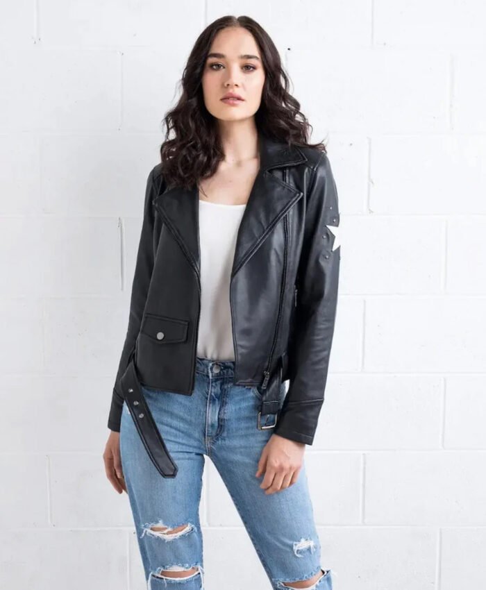 Women Unique Style Star Leather Jacket 1