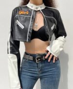 Women Cropped Moto Biker Street Style Jacket