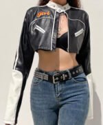 Women Cropped Moto Biker Street Style Jacket