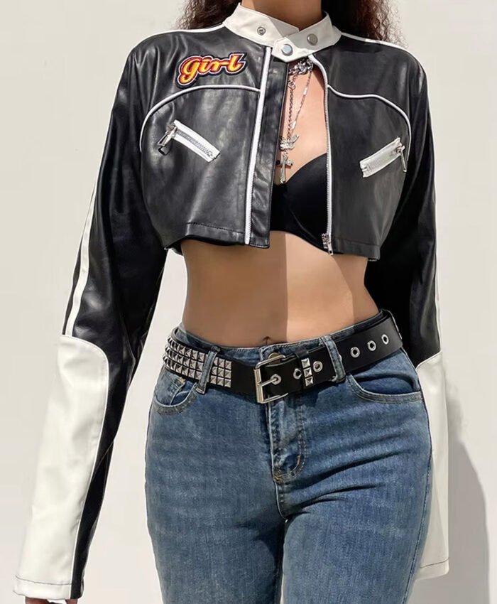 Women's Cropped Moto Biker Street Style Jacket 6