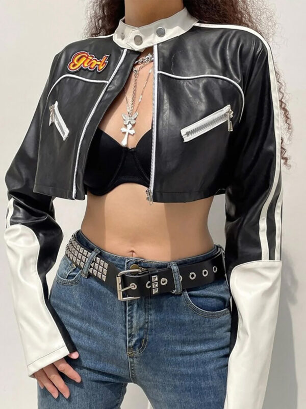 Women Cropped Moto Biker Street Style Jacket