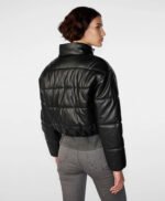 Women's Faux Leather Puffer Jacket Black