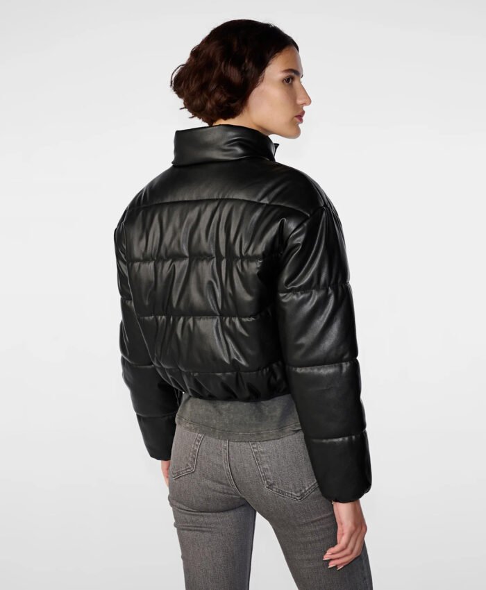 Women's Faux Leather Puffer Jacket Black