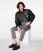 Women's Faux Leather Puffer Jacket Black