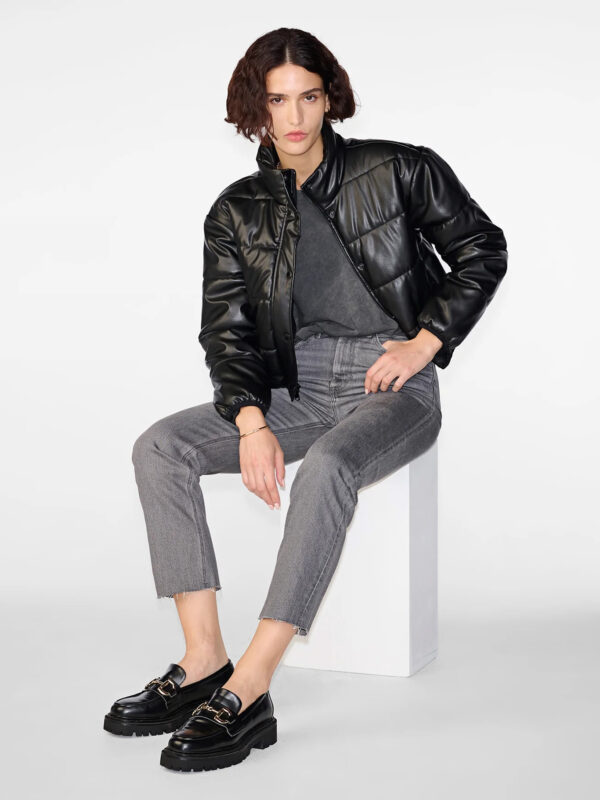 Women's Faux Leather Puffer Jacket Black