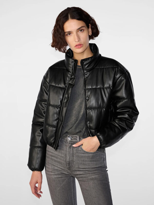 Women's Faux Leather Puffer Jacket Black