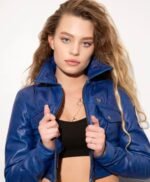 Womens Future Trunks Capsule Corp Dragon Ball Blue Leather Jacket