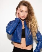 Womens Future Trunks Capsule Corp Dragon Ball Blue Leather Jacket