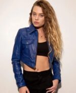 Womens Future Trunks Capsule Corp Dragon Ball Blue Leather Jacket