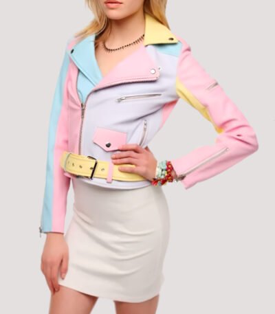 Women’s Rainbow Pastel Faux Leather Jacket