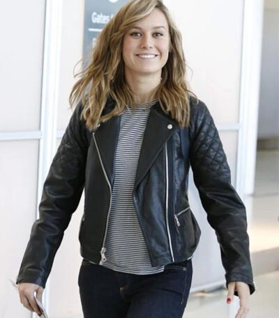 Brie Larson Black Leather Biker Jacket