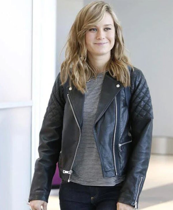 Brie Larson Black Leather Biker Jacket