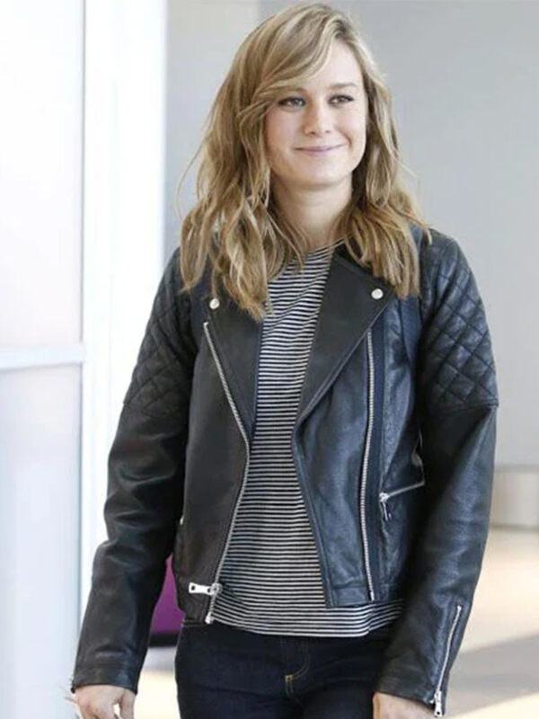 Brie Larson Black Leather Biker Jacket