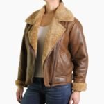 Brown Leather Sheepskin Shearling Jacket Womens