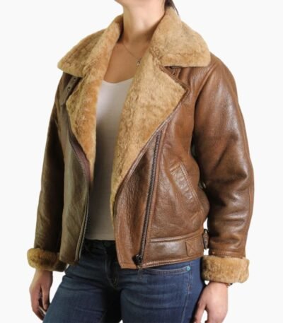 Brown Leather Sheepskin Shearling Jacket Womens