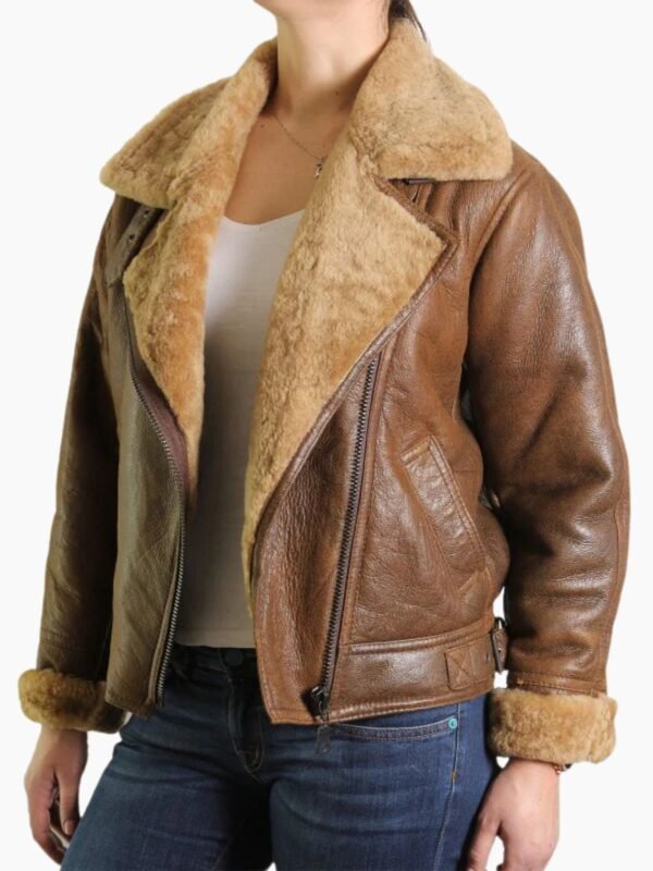 Brown Leather Sheepskin Shearling Jacket Womens