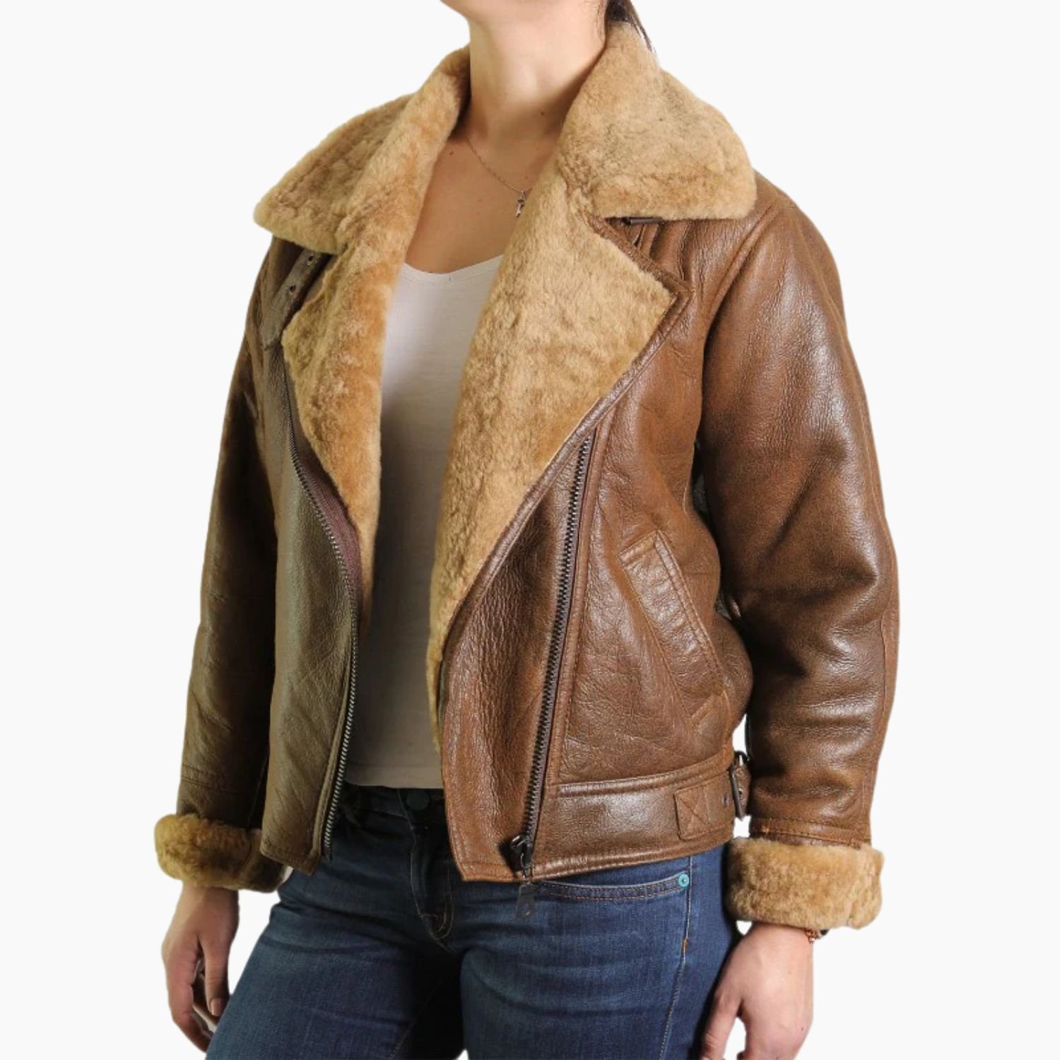 Brown Leather Sheepskin Shearling Jacket Womens Brown Leather Sheepskin Shearling Jacket Womens