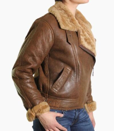 Brown Leather Sheepskin Shearling Jacket Womens