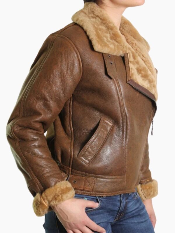 Brown Leather Sheepskin Shearling Jacket Womens