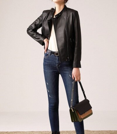 Casual Black Leather Jacket for Women