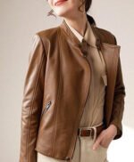 Casual Brown Leather Jacket for Women