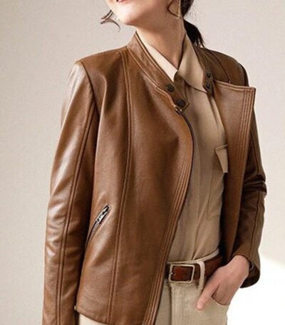 Casual Brown Leather Jacket for Women