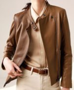Casual Brown Leather Jacket for Women